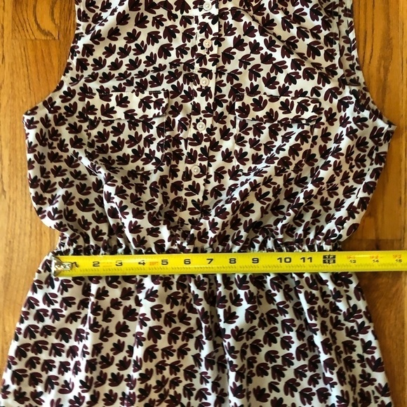ANN TAYLOR Loft White Red Black Leaf Print Elastic Waist Button Dress Size XS - Picture 5 of 7